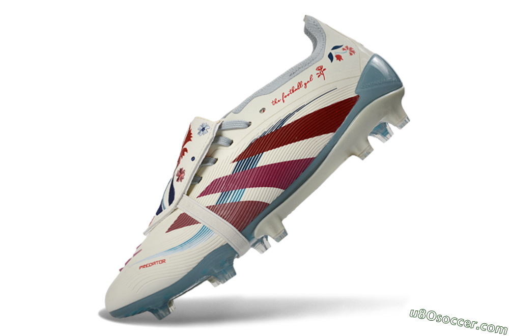 Adidas Predator 25 Elite Fold-Over Tongue FG Firm Ground Soccer Cleats - White/Crimson/Slate 6