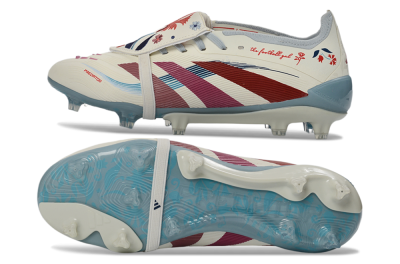 Adidas Predator 25 Elite Fold-Over Tongue FG Firm Ground Soccer Cleats - White/Crimson/Slate