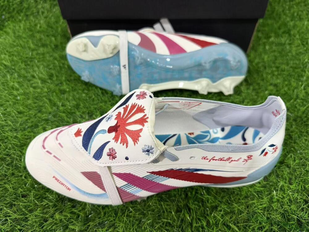 Adidas Predator 25 Elite Fold-Over Tongue FG Firm Ground Soccer Cleats - White/Crimson/Slate