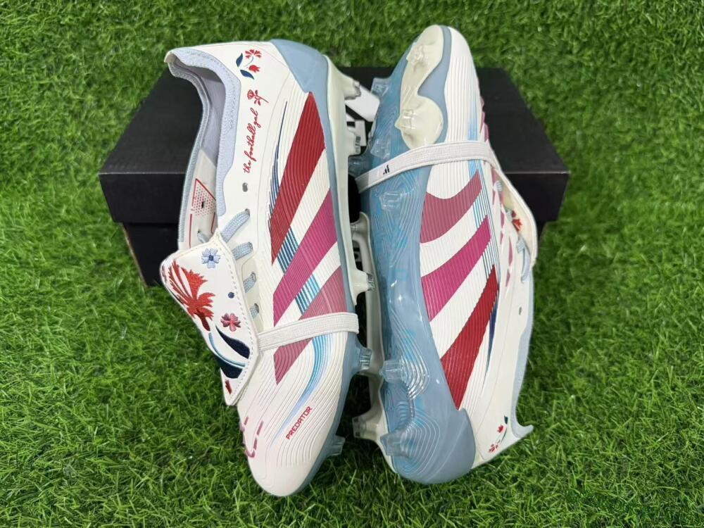 Adidas Predator 25 Elite Fold-Over Tongue FG Firm Ground Soccer Cleats - White/Crimson/Slate