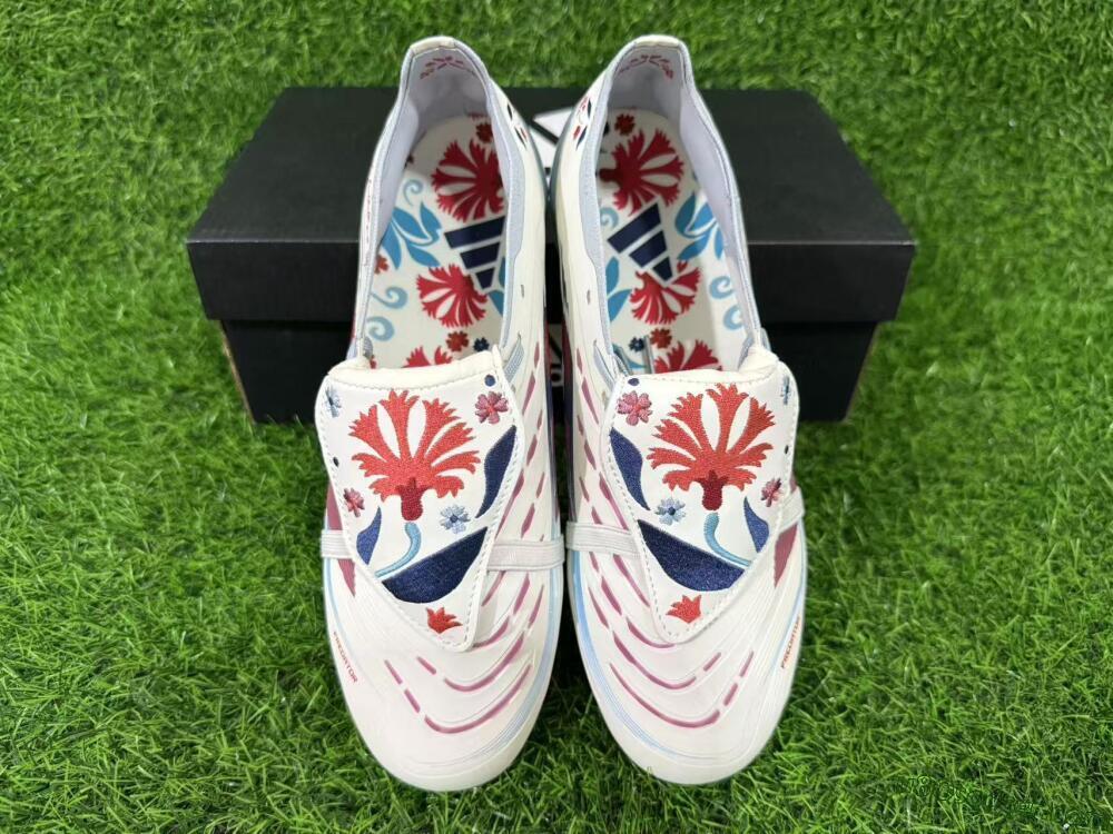 Adidas Predator 25 Elite Fold-Over Tongue FG Firm Ground Soccer Cleats - White/Crimson/Slate