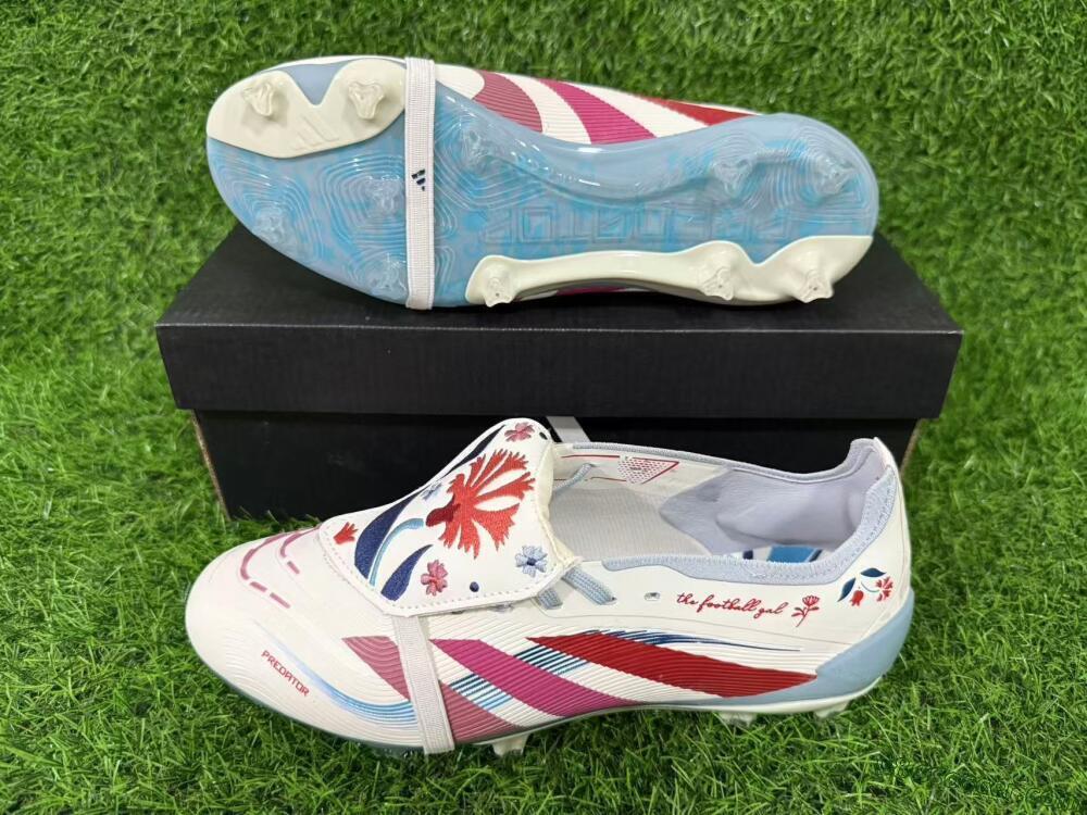 Adidas Predator 25 Elite Fold-Over Tongue FG Firm Ground Soccer Cleats - White/Crimson/Slate