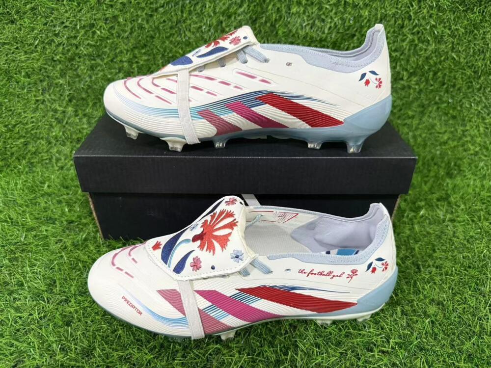 Adidas Predator 25 Elite Fold-Over Tongue FG Firm Ground Soccer Cleats - White/Crimson/Slate