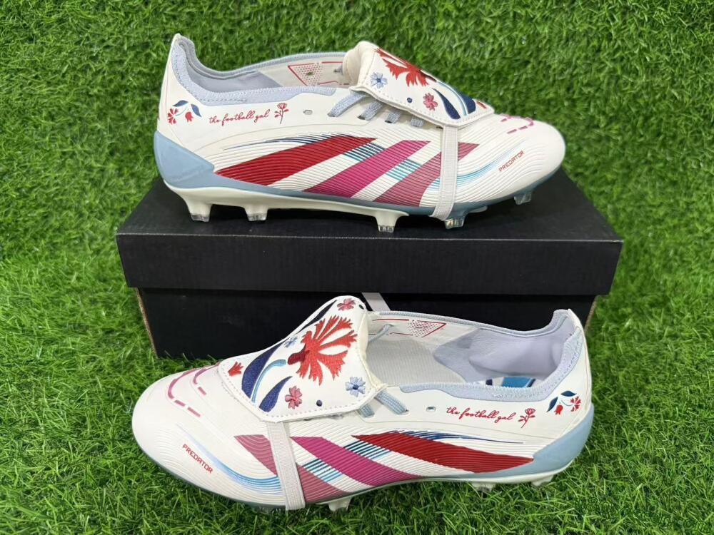 Adidas Predator 25 Elite Fold-Over Tongue FG Firm Ground Soccer Cleats - White/Crimson/Slate