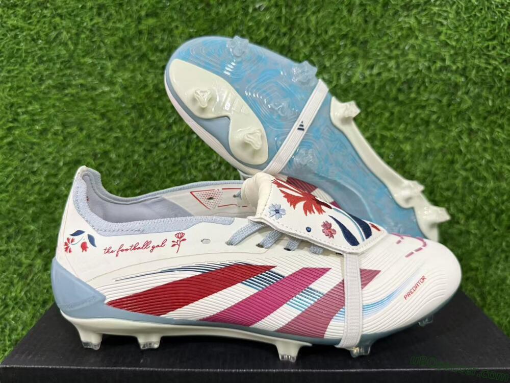 Adidas Predator 25 Elite Fold-Over Tongue FG Firm Ground Soccer Cleats - White/Crimson/Slate