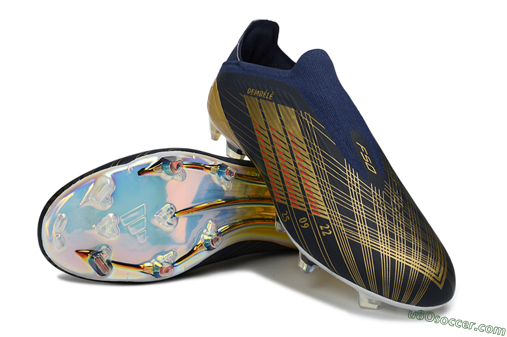 Dembélé x Adidas F50 Elite Laceless FG Firm Ground Soccer Cleats - Navy/Gold/Red 4
