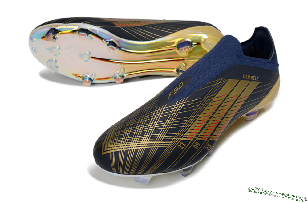 Dembélé x Adidas F50 Elite Laceless FG Firm Ground Soccer Cleats - Navy/Gold/Red 3