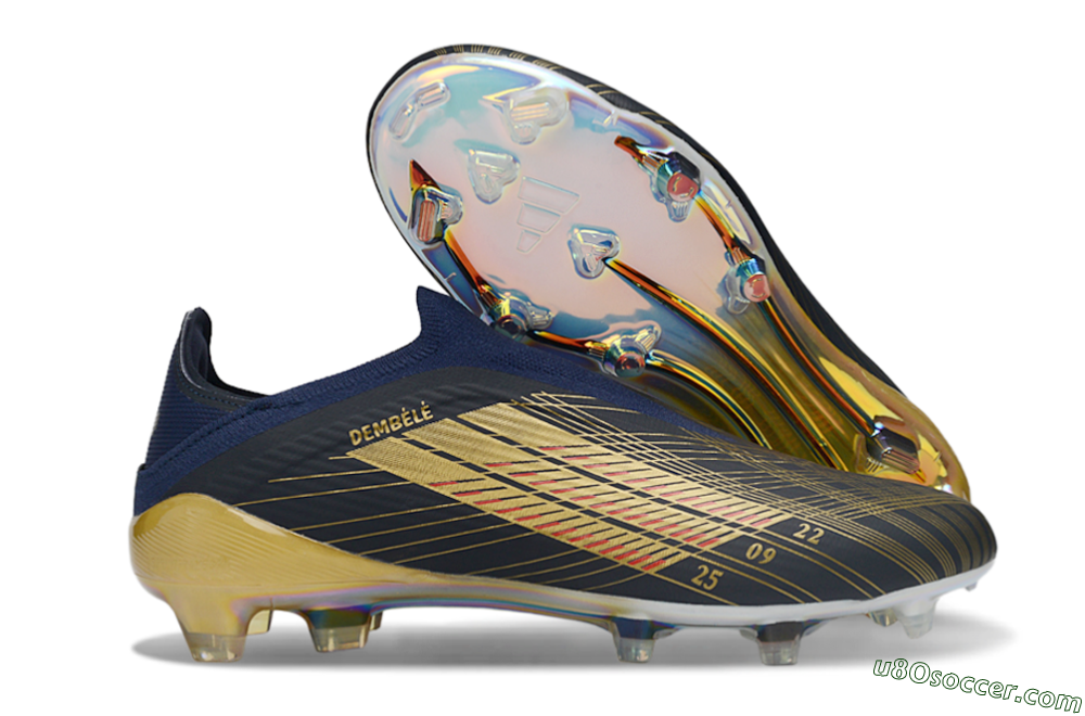 Dembélé x Adidas F50 Elite Laceless FG Firm Ground Soccer Cleats - Navy/Gold/Red 1