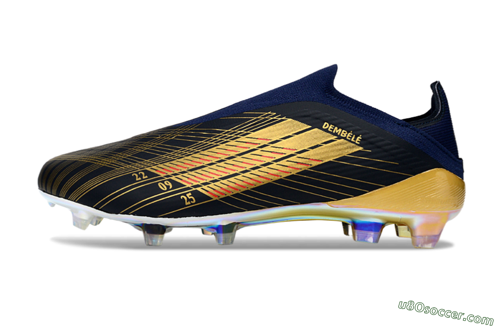 Dembélé x Adidas F50 Elite Laceless FG Firm Ground Soccer Cleats - Navy/Gold/Red 2