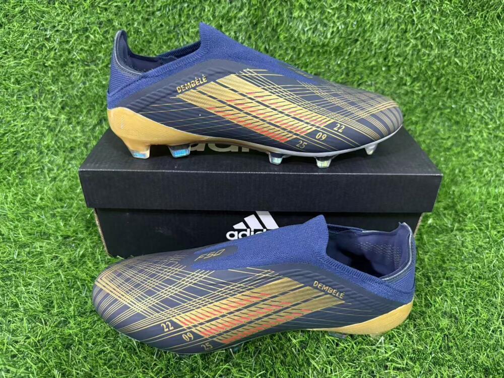 Dembélé x Adidas F50 Elite Laceless FG Firm Ground Soccer Cleats - Navy/Gold/Red