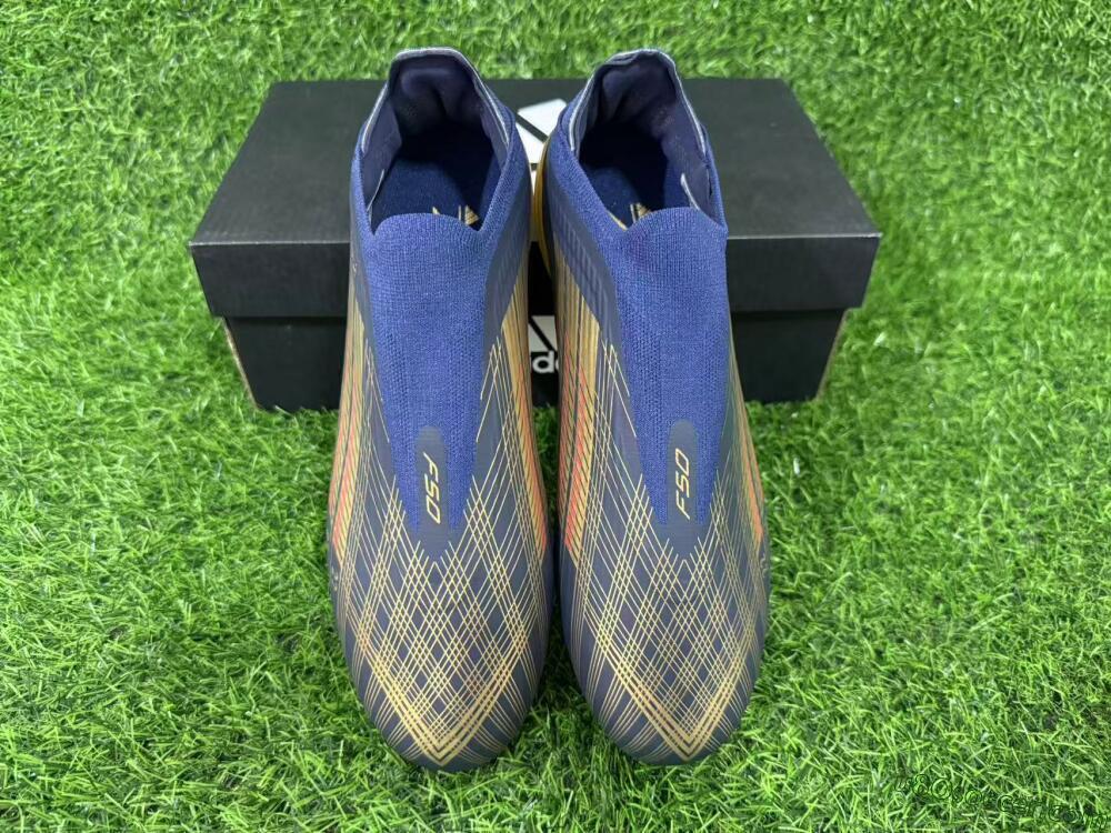 Dembélé x Adidas F50 Elite Laceless FG Firm Ground Soccer Cleats - Navy/Gold/Red
