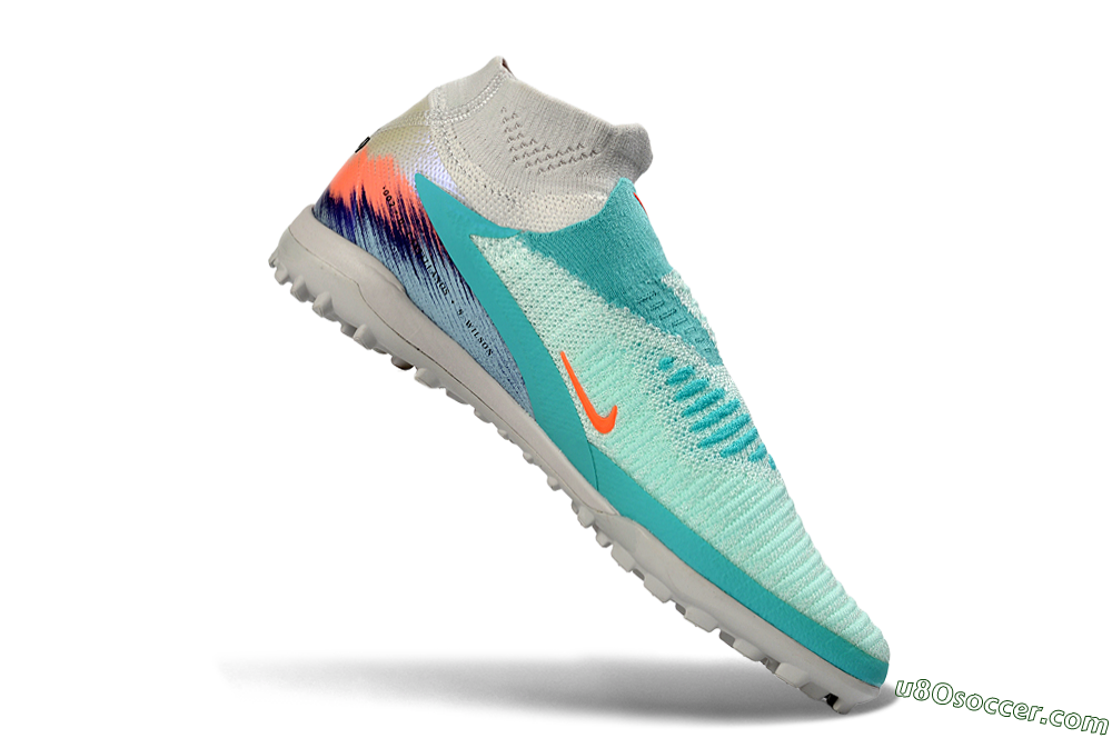 Nike Phantom 6 Elite High TF Artificial Turf Soccer Shoes - Aqua/Coral Splash/Deep Blue 4