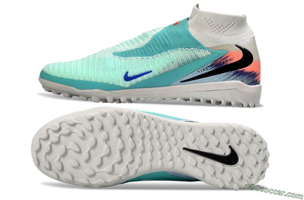Nike Phantom 6 Elite High TF Artificial Turf Soccer Shoes - Aqua/Coral Splash/Deep Blue 0