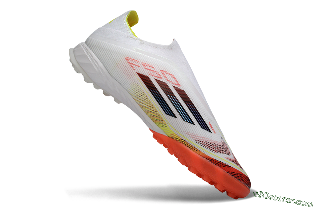 Adidas F50 Pro Laceless TF Artificial Turf Soccer Shoes - White/Vibrant Orange/Sunny Yellow 4