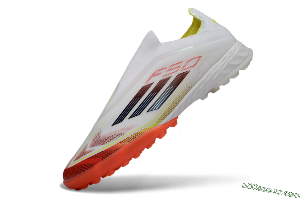 Adidas F50 Pro Laceless TF Artificial Turf Soccer Shoes - White/Vibrant Orange/Sunny Yellow 5