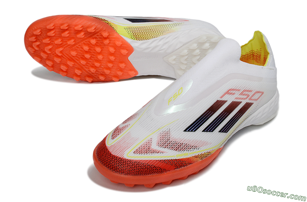 Adidas F50 Pro Laceless TF Artificial Turf Soccer Shoes - White/Vibrant Orange/Sunny Yellow 3