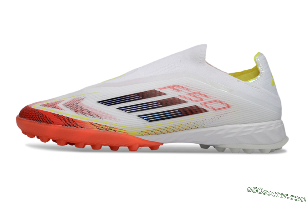 Adidas F50 Pro Laceless TF Artificial Turf Soccer Shoes - White/Vibrant Orange/Sunny Yellow 2