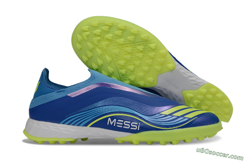 Messi x Adidas F50 Pro Laceless TF Artificial Turf Soccer Shoes - Blue/Lime Green/Light Blue 1