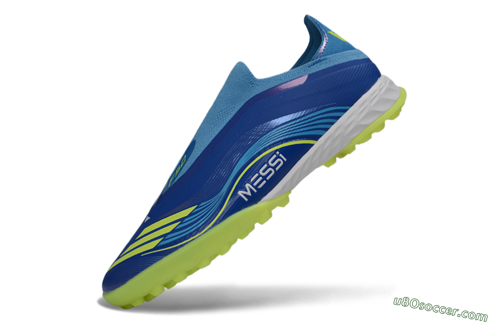 Messi x Adidas F50 Pro Laceless TF Artificial Turf Soccer Shoes - Blue/Lime Green/Light Blue 5