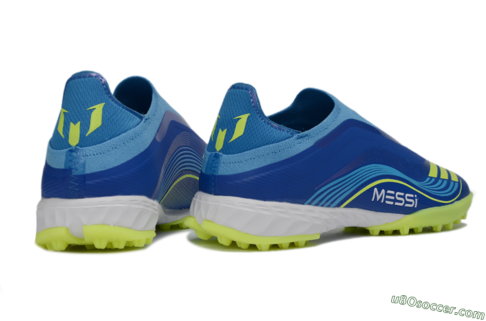 Messi x Adidas F50 Pro Laceless TF Artificial Turf Soccer Shoes - Blue/Lime Green/Light Blue 6