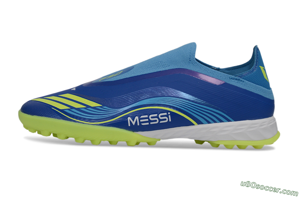 Messi x Adidas F50 Pro Laceless TF Artificial Turf Soccer Shoes - Blue/Lime Green/Light Blue 2