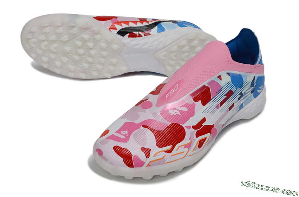 Adidas F50 Pro Laceless TF Artificial Turf Soccer Shoes - Pink/Coral Breeze/Frosted Blue 3