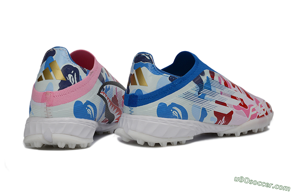 Adidas F50 Pro Laceless TF Artificial Turf Soccer Shoes - Pink/Coral Breeze/Frosted Blue 6