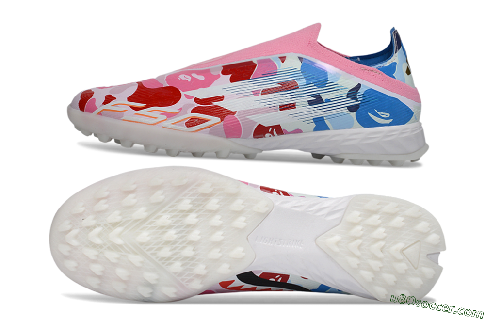 Adidas F50 Pro Laceless TF Artificial Turf Soccer Shoes - Pink/Coral Breeze/Frosted Blue 0