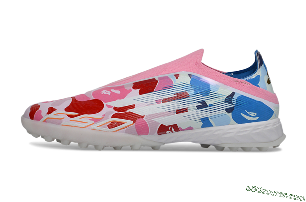 Adidas F50 Pro Laceless TF Artificial Turf Soccer Shoes - Pink/Coral Breeze/Frosted Blue 2
