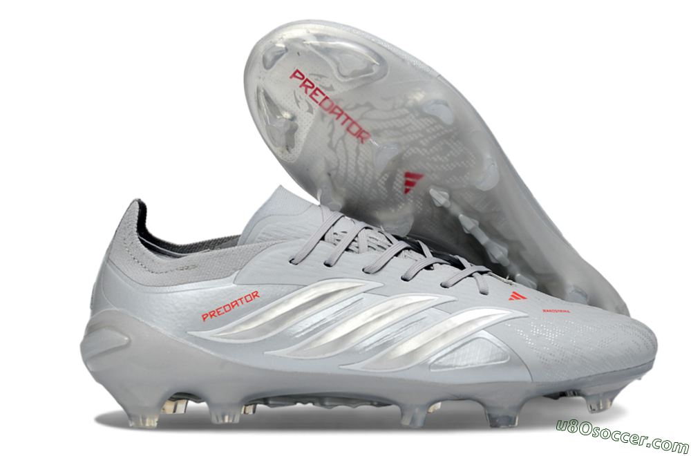 Adidas Predator 26 Elite FG Firm Ground Soccer Cleats - Grey/Silver Mist/Crimson Flash 1