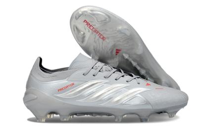 Adidas Predator 26 Elite FG Firm Ground Soccer Cleats - Grey/Silver Mist/Crimson Flash