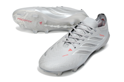 Adidas Predator 26 Elite FG Firm Ground Soccer Cleats - Grey/Silver Mist/Crimson Flash