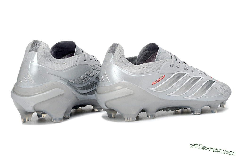 Adidas Predator 26 Elite FG Firm Ground Soccer Cleats - Grey/Silver Mist/Crimson Flash 6