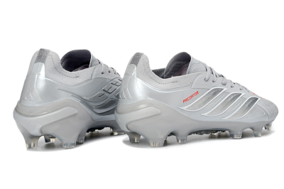 Adidas Predator 26 Elite FG Firm Ground Soccer Cleats - Grey/Silver Mist/Crimson Flash