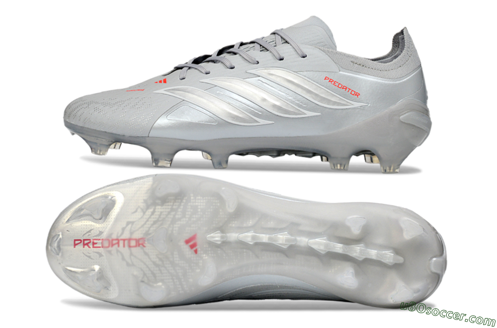 Adidas Predator 26 Elite FG Firm Ground Soccer Cleats - Grey/Silver Mist/Crimson Flash 0