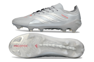 Adidas Predator 26 Elite FG Firm Ground Soccer Cleats - Grey/Silver Mist/Crimson Flash