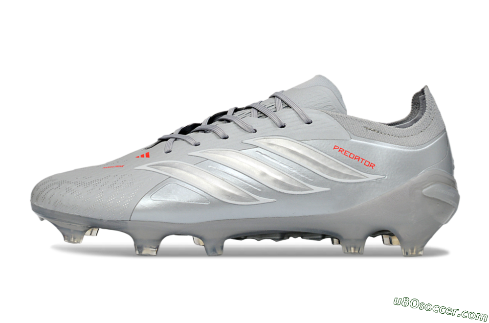 Adidas Predator 26 Elite FG Firm Ground Soccer Cleats - Grey/Silver Mist/Crimson Flash 2