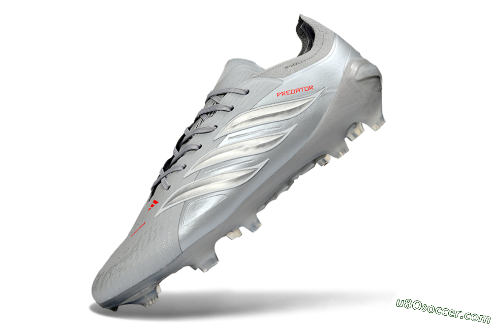 Adidas Predator 26 Elite FG Firm Ground Soccer Cleats - Grey/Silver Mist/Crimson Flash 5