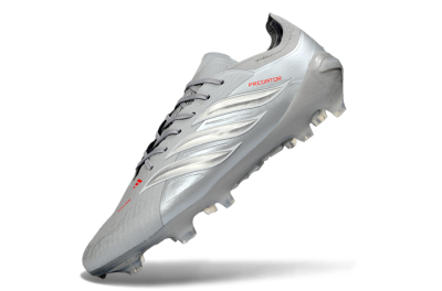 Adidas Predator 26 Elite FG Firm Ground Soccer Cleats - Grey/Silver Mist/Crimson Flash