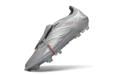 Adidas Predator 26 Elite Fold-Over Tongue FG Firm Ground Soccer Cleats - Gray/Metallic Silver/Crimson Red