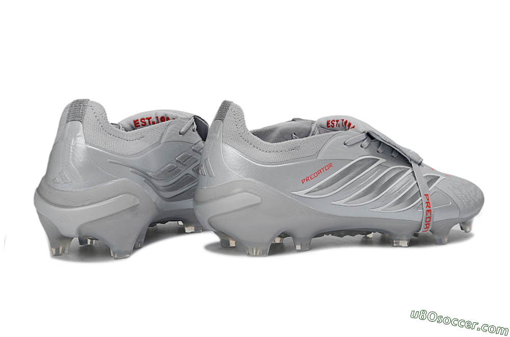 Adidas Predator 26 Elite Fold-Over Tongue FG Firm Ground Soccer Cleats - Gray/Metallic Silver/Crimson Red 6