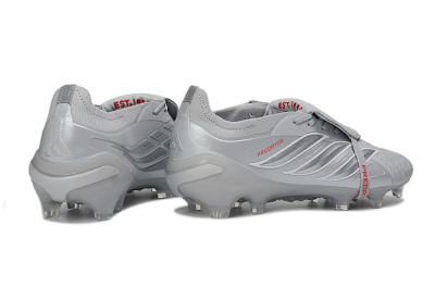 Adidas Predator 26 Elite Fold-Over Tongue FG Firm Ground Soccer Cleats - Gray/Metallic Silver/Crimson Red