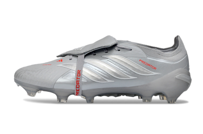 Adidas Predator 26 Elite Fold-Over Tongue FG Firm Ground Soccer Cleats - Gray/Metallic Silver/Crimson Red