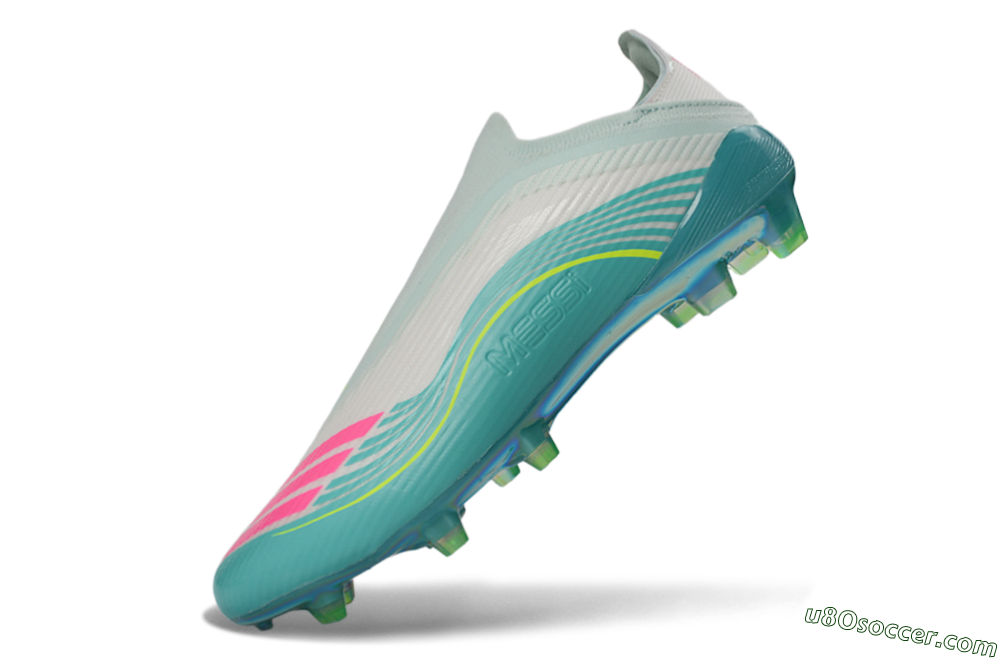 Messi x Adidas F50 Elite Laceless FG Firm Ground Soccer Cleats - Aqua/Neon Green/Pink 6