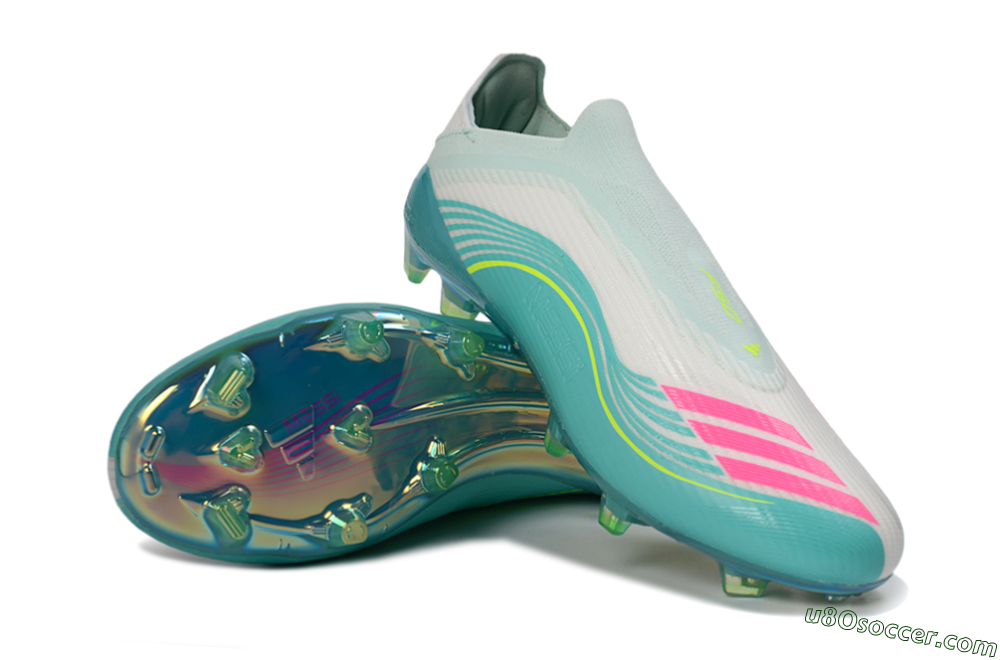 Messi x Adidas F50 Elite Laceless FG Firm Ground Soccer Cleats - Aqua/Neon Green/Pink 4
