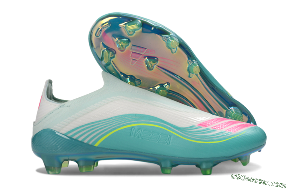 Messi x Adidas F50 Elite Laceless FG Firm Ground Soccer Cleats - Aqua/Neon Green/Pink 1