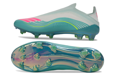 Messi x Adidas F50 Elite Laceless FG Firm Ground Soccer Cleats - Aqua/Neon Green/Pink