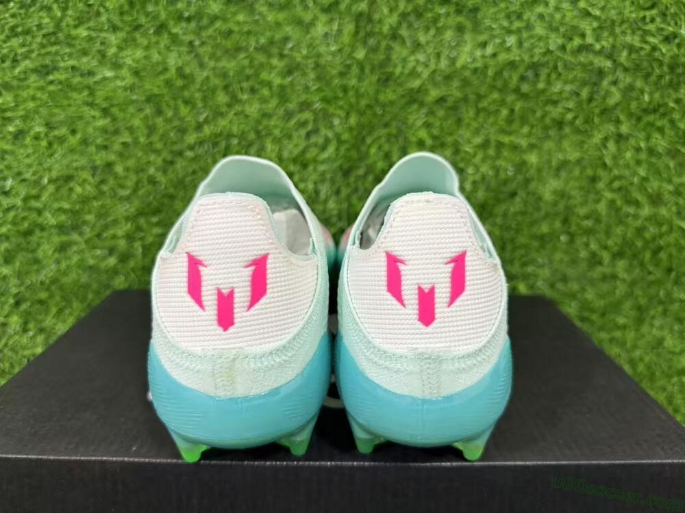 Messi x Adidas F50 Elite Laceless FG Firm Ground Soccer Cleats - Aqua/Neon Green/Pink