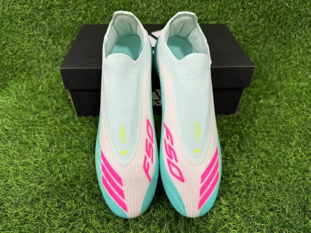 Messi x Adidas F50 Elite Laceless FG Firm Ground Soccer Cleats - Aqua/Neon Green/Pink