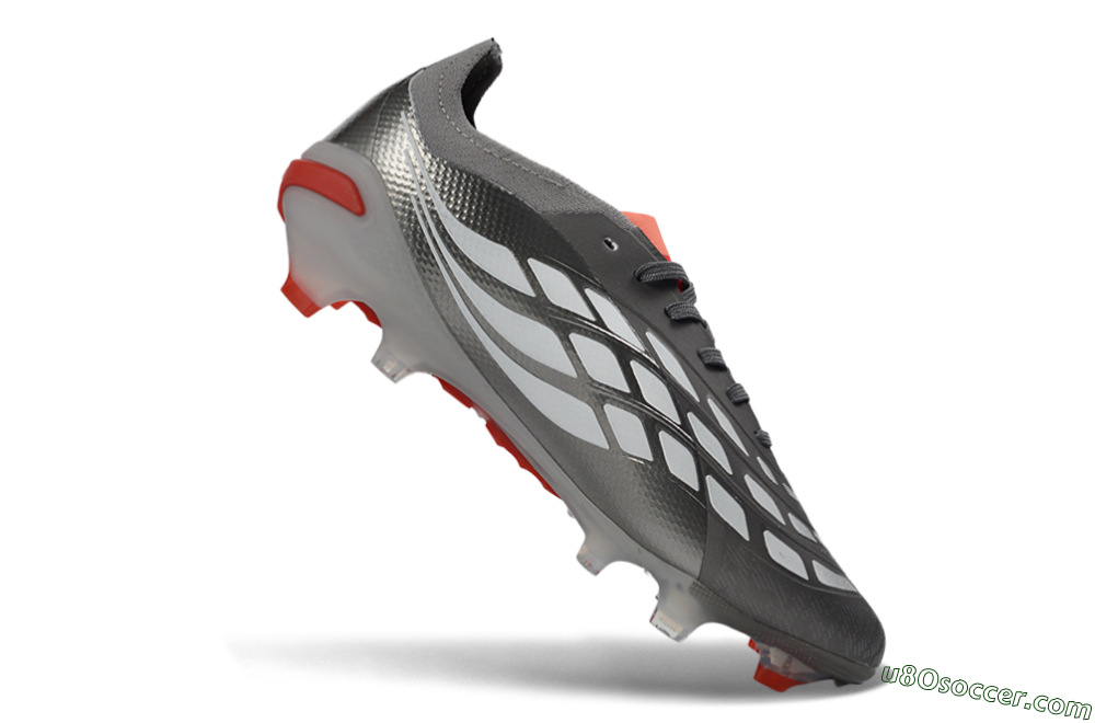Adidas Predator 26 Elite FG Firm Ground Soccer Cleats - Gray/Bright Red/Metallic Silver 5